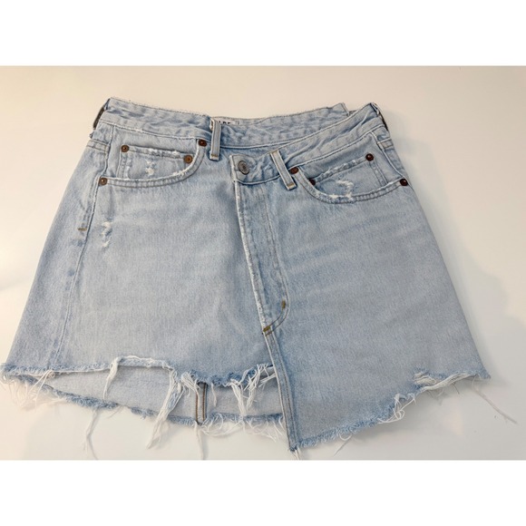 Agolde Dresses & Skirts - Agolde Skewed Skirt Womens Distressed 26 Light Blue Denim Mini